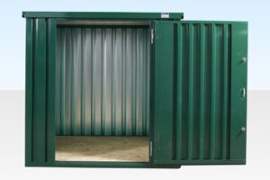 245-2M-Green_Store_Front_Open-960x640-1.jpg (Powder Coated) Flat Packed Metal Storage Container